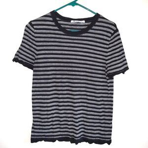 Alexander Wang T Merino Wool Blend Black White Stripe Ringer T Shirt Top Small